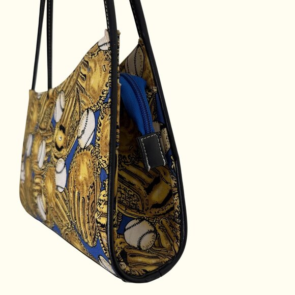 GUC Shoulder Bag Baseball Glove Print Blue Yellow Sporty - Picture 2 of 10